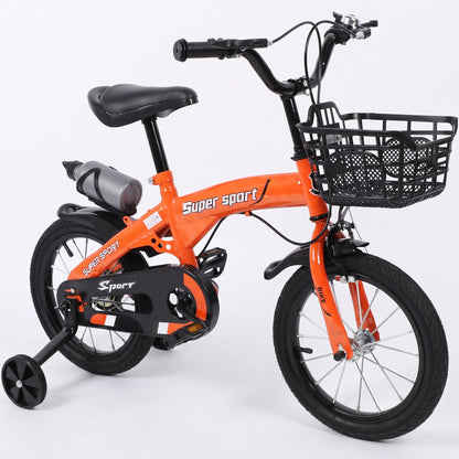 Kids Bike with Training Wheels, Height Adjustable Kid's Bicycle with Basket/Water Bottle/Inflator/Bell, Christmas Birthday New Year Xmas Gifts for Girls Boys Toddlers Kids 3 to 8 Years Old