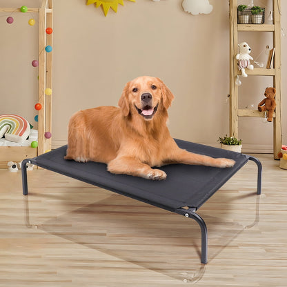L Cooling Elevated Dog Bed, Raised Dog Cot with Washable Mesh, Large For Indoors & Outdoors For Camping , Black