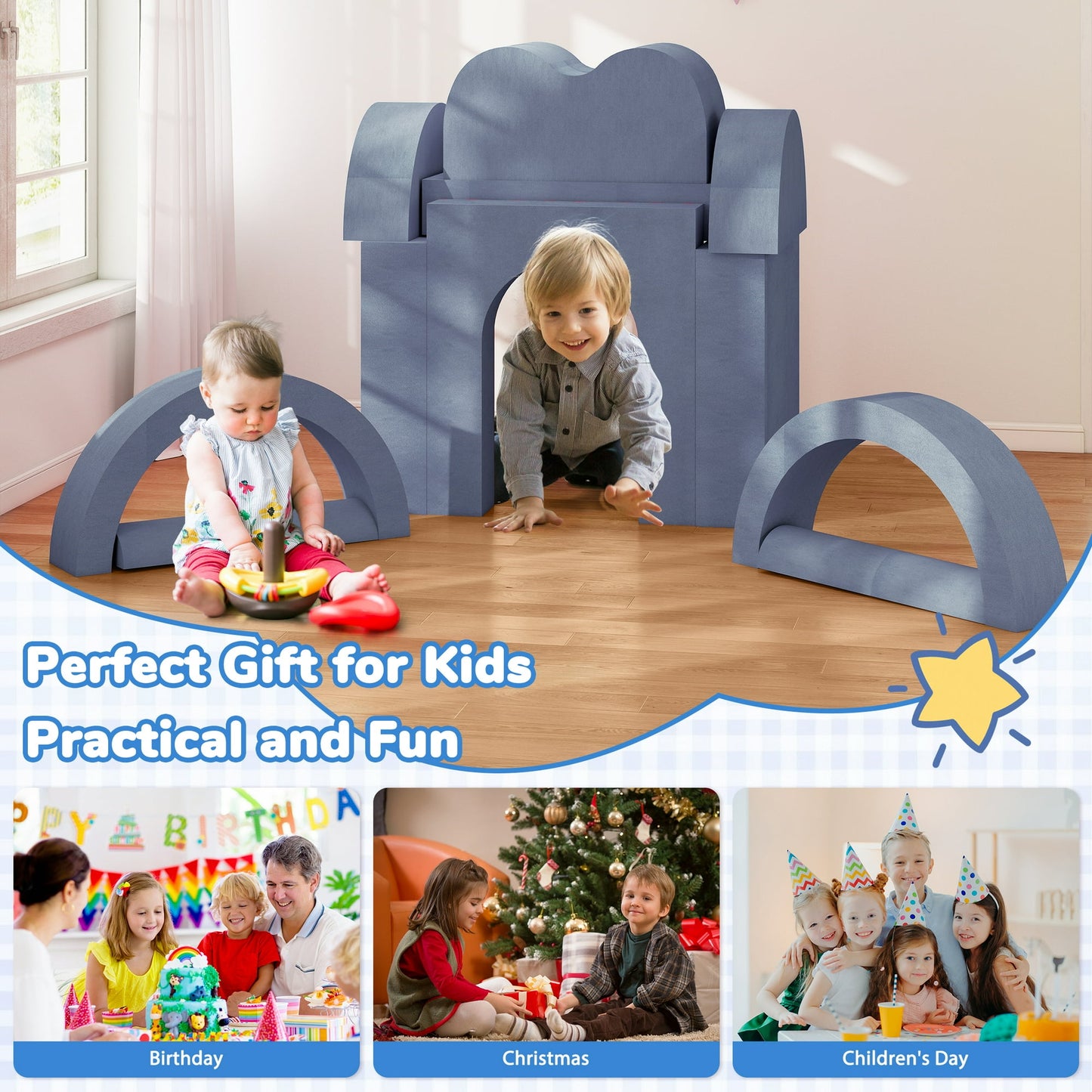 FAGINEY 14PC Modular Kids Play Couch, Foam Couch for Toddlers Set, DIY Toddler Sofa for Forts, for Boys and Girls, Gray