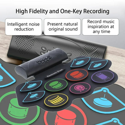 Electronic Drum Set for Kids Adults,9 Pads Portable MIDI Roll-up Drum Kit with Dual Speakers / Headset Jack / Drumsticks / Foot Pedals,for Beginners, Great Holiday Xmas Birthday Gift