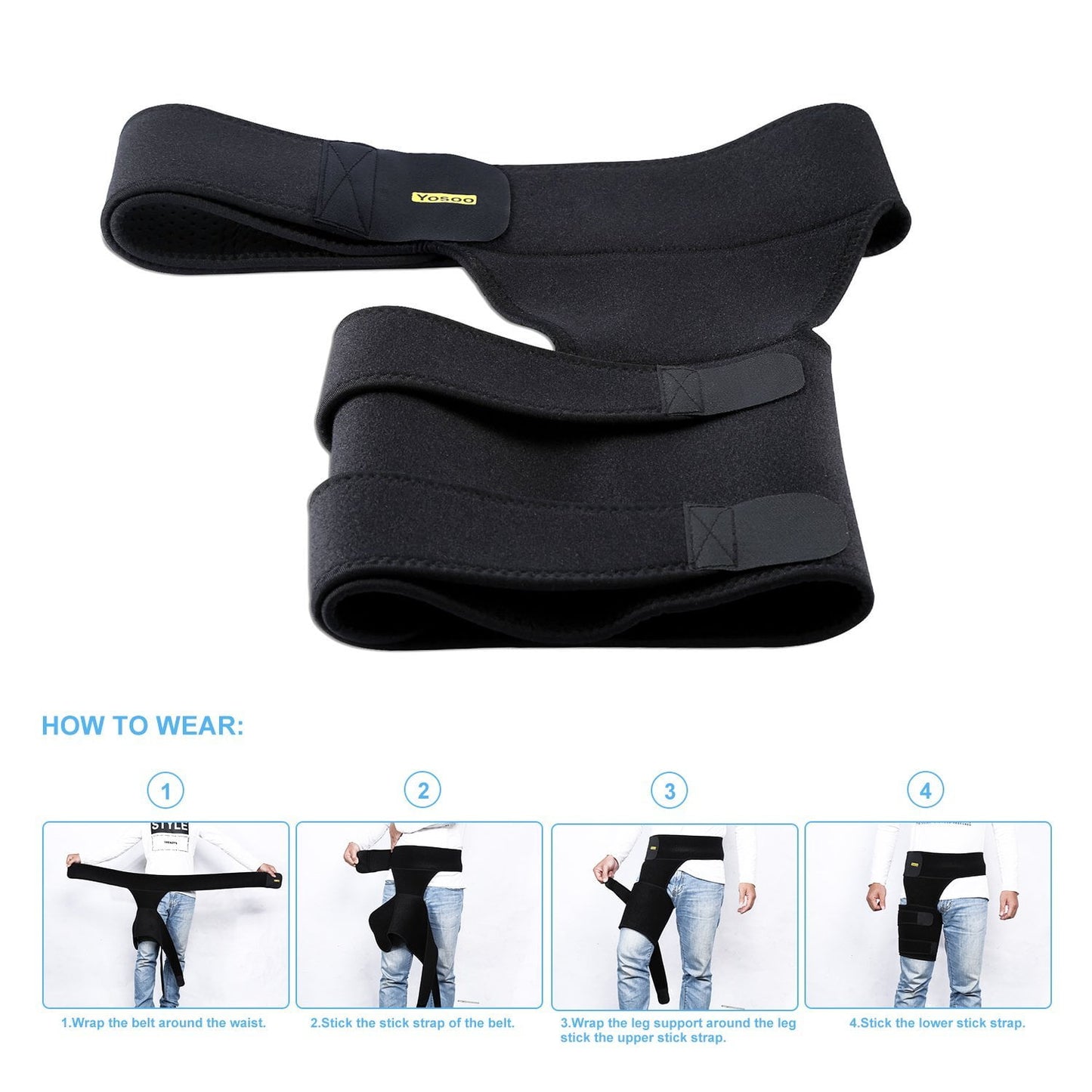 Hip Brace Thigh Compression Sleeve Hamstring Support Wrap Adjustable Neoprene Groin Wrap Great for Running, Sports, Groin Pulls, Pulled Muscles, Sciatic Nerve Pain Relief, Hip Flexor for Men Women