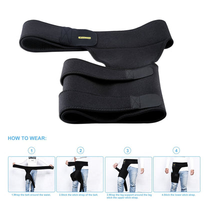 Hip Brace Thigh Compression Sleeve Hamstring Support Wrap Adjustable Neoprene Groin Wrap Great for Running, Sports, Groin Pulls, Pulled Muscles, Sciatic Nerve Pain Relief, Hip Flexor for Men Women