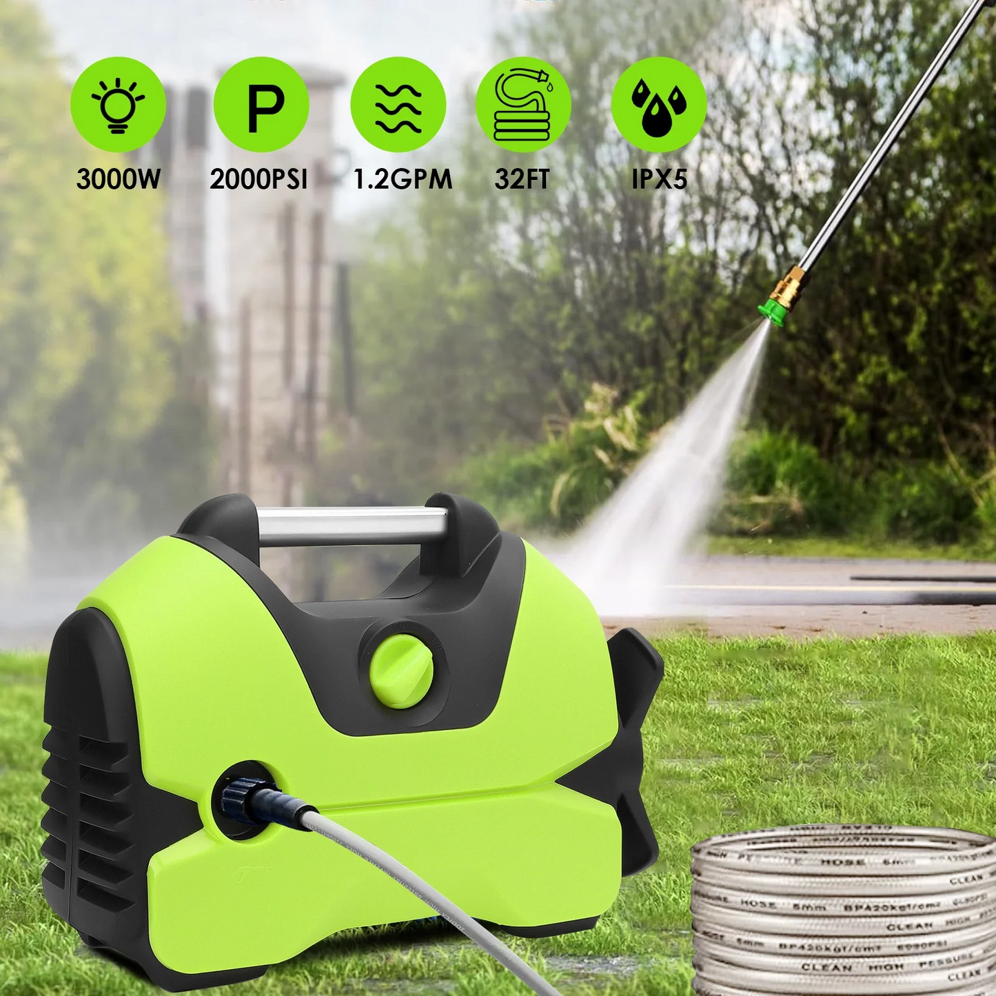 Electric Pressure Washer, 2200 PSI, Max 1.4 GPM Power Washer w/ 32 Ft Hose, 4 Quick Connect Nozzles, Foam Cannon, Portable To Clean Patios, Cars, Fences, Driveways