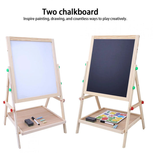Art Easel for Kids Wooden Toddler Easel Double Sided Standing Chalkboard Dry Erase Board for Kids Toddler Drawing Board with Accessories, Blackboard & Whiteboard for Kids