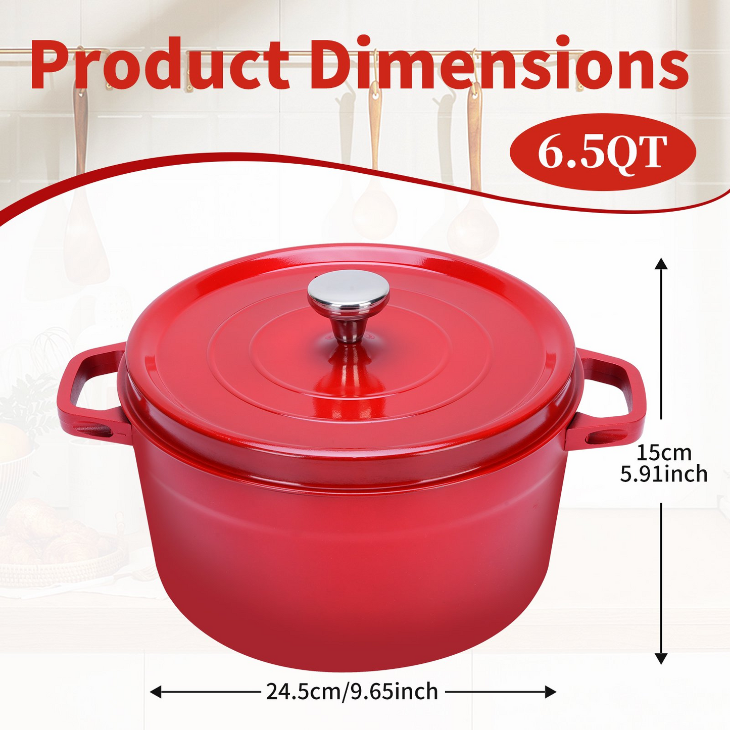 6L Enameled Iron Alloy Oven Pot With Handles And Lid Even Heating Cooking Pot For Stewing Braising Boiling