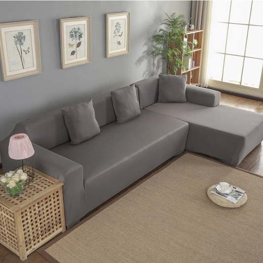 Fyydes 3+2 Seat Corner Sofa Cover L Shape Slipcover Protector for Living Room (Gray)