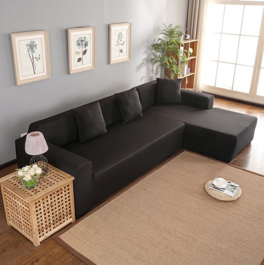 Fyydes 3+2 Seat Corner Sofa Cover L Shape Slipcover Protector for Living Room (Black)