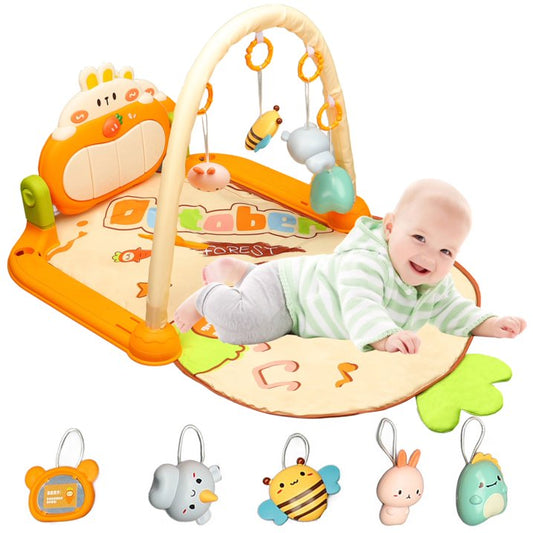 Baby Gym Mat with 4 Soft Rattles Baby Play Mat Piano Gym Baby Play Piano Musical Tummy Time Activity Gym Mat for Newborn Toddler Playmat