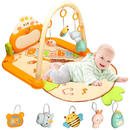 Baby Gym Mat with 4 Soft Rattles Baby Play Mat Piano Gym Baby Play Piano Musical Tummy Time Activity Gym Mat for Newborn Toddler Playmat
