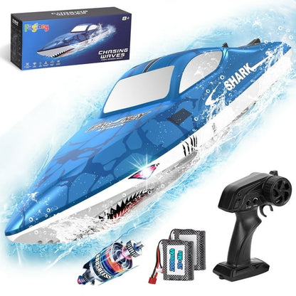 FAGINEY Brushless RC Shark Boat for Kids Adults, 34 mph (55 Kph) 2.4GHz Fast Remote Control Boat with Self-Righting, LED Lights