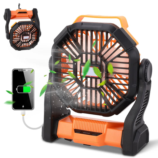 Camping Fans for Tent 8000mAh Portable Fan with LED Light & Hook USB Rechargeable Fan 4 Speeds for Outdoor Tent Travel Picnic Fishing Office Bedroom Desk Fan