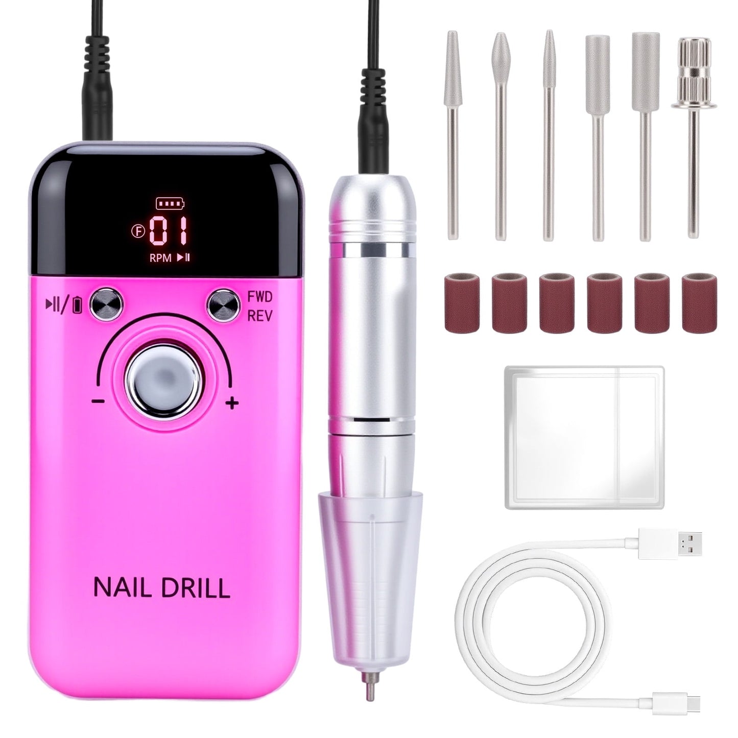 Electric Nail File Machine 45000RPM Rechargeable LCD Display Nail Drill Machine with 6Pcs Drill Bits