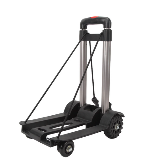Folding Hand Truck Iron Tube Pull Rod Folding Cart Expandable Foldable Trolley Dolly With 4 Wheels Portable Luggage Cart For Travel, House, Office, Shopping, Moving Use
