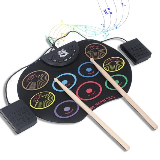 Electronic Drum for Kids 9 Pads Silent Electric Drum Pad with Drumsticks Pedals Speaker Headphone Jack