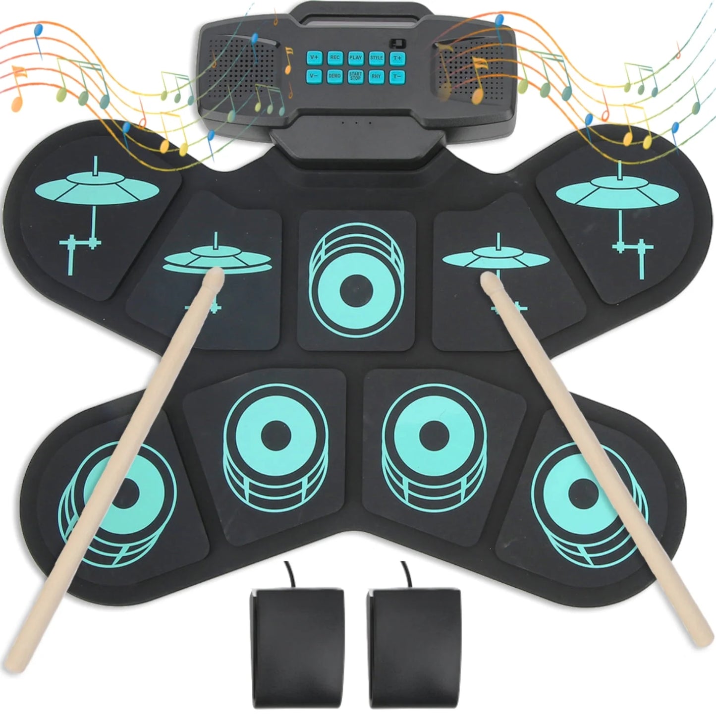 Electronic Drum Set Roll Up Electric Drum Quiet Drum Pad with 10 Demo 10 Tunes, Built-in Stereo Speakers, Foot Pedals, Sticks, Perfect Gift for Boys Girls, Adults and Beginners