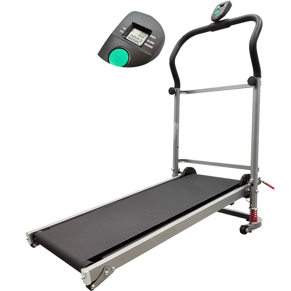 Eotvia Manual Treadmill, Non Electric Treadmill with Flywheels Transport Wheels, Compact Folding Treadmill Exercise Machine Fitness Exercise Equipment for Home Walking Jogging Running Cardio Training