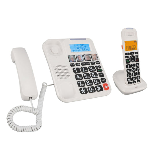Expandable Corded/Cordless Phone System with Answering Machine, Big Button Senior Phone with Caller ID/Call Blocking & Handset/Amplified Speakerphones, Landline Business Telephones, White