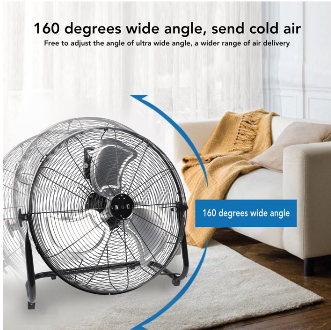 20 Inch High-Velocity Industrial Fan With 4 Speeds 8000CFM Air Circulation Heavy Duty Drum Fan For Warehouse, Workshop, Factory, Commercial, Residential And Greenhouse Black