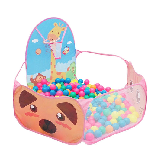 Kids Ball Pit with Basketball Hoop Baby Play Ball Pool Tent Cartoon Giraffe Safe Toddlers Tent for Indoor (No Ocean Balls)