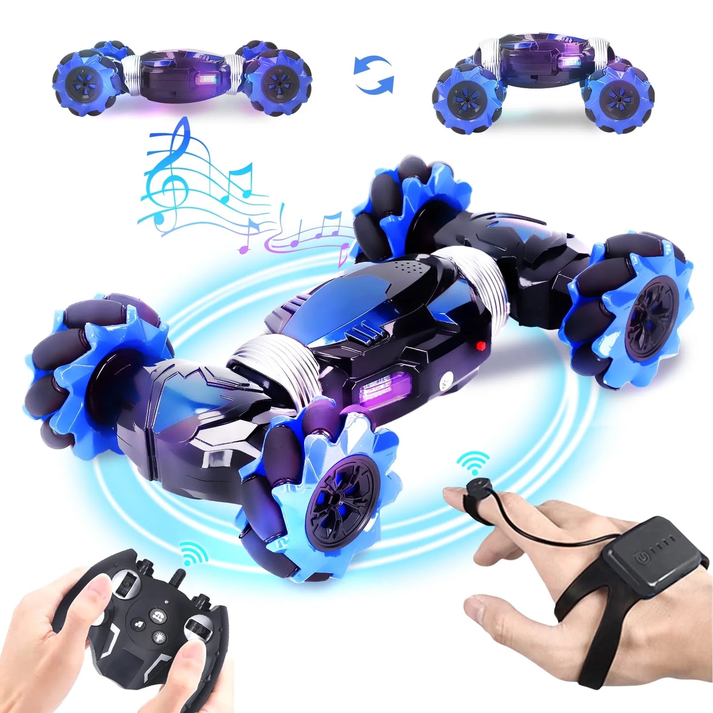 Gesture Sensing Remote Control Car for Kids Boys Gesture Sensor RC Stunt Car with Lights & Music , Blue