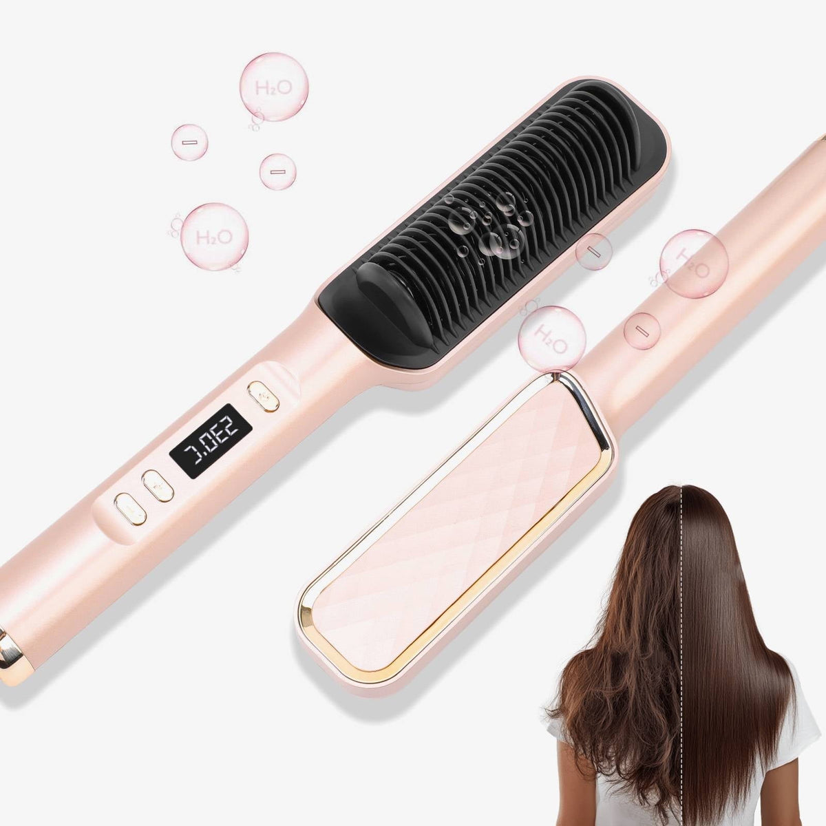 Portable Straightener Brush, 20s Fast Heat-Up in, 4 Temps, Hair Straightener Comb, Ionic Heated Brush for Quick Styling
