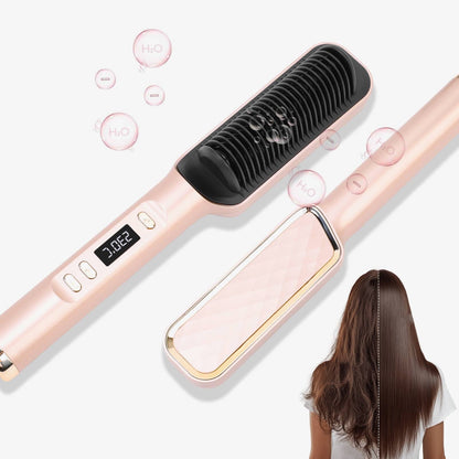 Portable Straightener Brush, 20s Fast Heat-Up in, 4 Temps, Hair Straightener Comb, Ionic Heated Brush for Quick Styling