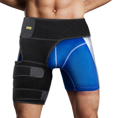 Hip Brace Thigh Compression Sleeve Hamstring Support Wrap Adjustable Neoprene Groin Wrap Great for Running, Sports, Groin Pulls, Pulled Muscles, Sciatic Nerve Pain Relief, Hip Flexor for Men Women