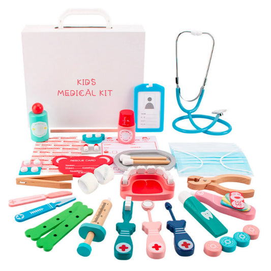 Kids Doctor Kit 50-Piece Wooden Pretend Play Doctor Playset with Carrying Case Stethoscope Pretend Role Play Medical Kit Toy for Toddlers Boys Girls 3 4 5 Years Old