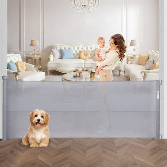 Retractable Baby Gate 35"x138" Extra Wide Mesh Dog Gate Child Safety Gate for Doorways, Indoor Outdoor Stairs, Gray