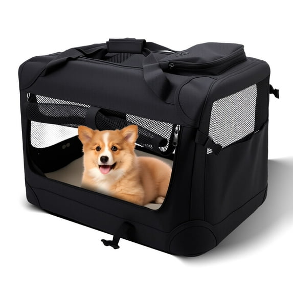 20" Dog Crate Collapsible Soft Travel Pet Crate Kennel with Mesh Window for Small Medium Size Dogs Puppy, 22lb Capacity