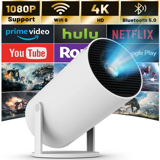 Mini Projector with WiFi and Bluetooth, 4K Outdoor Projector with 180°Adjustable Stand, Auto Keystone Movie Projector Compatible with TV Stick/IOS/Android/Laptop, Portable 1080P Full HD Proyector