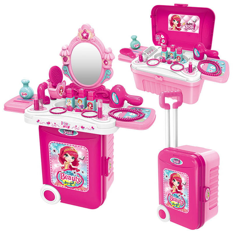 Toddler Vanity Set, 3 in 1 Pretend Princess Girls Vanity Table with Mirror, Lights, Cosmetics and Hair Dryer, Kids Makeup Table Toys Gift for Girls Toddlers Ages 2 3 4 5 6, Pink