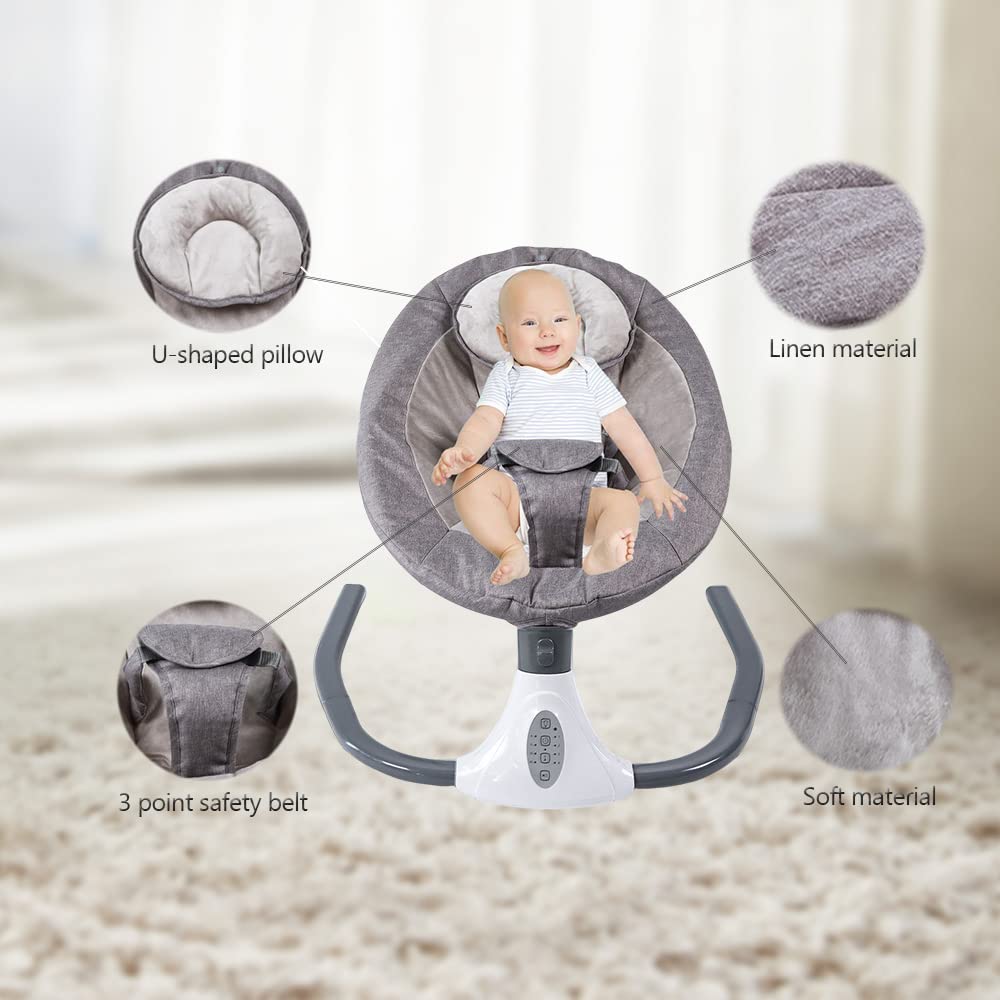 Electric Baby Swing for Infants, Baby Swing Rocker Bouncer with 4 Rocking Speed, 3 Seat Positions Adjustment, Remote Control Baby Swing Rocker for Infants to Toddler 0-18 Months(Gray)