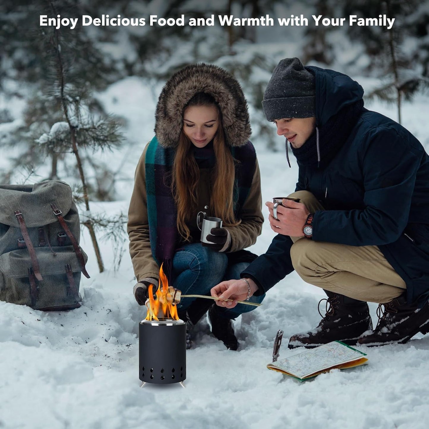 Tabletop Fire Pit with Portable Bag, Portable Smokeless Mini Fire Pit, Wood or Pellets Dual Fuel, Stainless Steel Fire Pit for Camping/Parties/Yard Entertainment, Black
