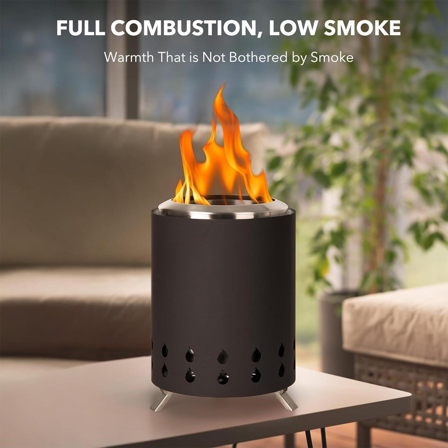 Tabletop Fire Pit with Portable Bag, Portable Smokeless Mini Fire Pit, Wood or Pellets Dual Fuel, Stainless Steel Fire Pit for Camping/Parties/Yard Entertainment, Black