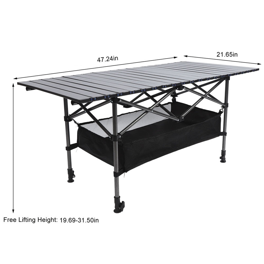 Eotvia Camping Table with Carry Bag, Folding Camping Table with Storage, Carbon Steel Roll up Table with Adjustable Height, Portable Picnic Table for Outdoor Camping Travel Backyard BBQ Patio Beach