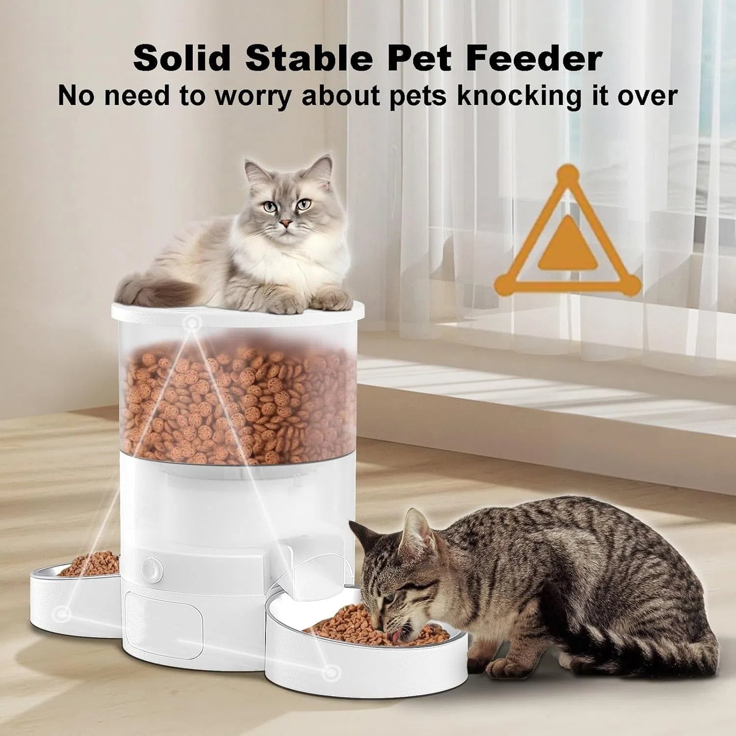 Automatic Cat Feeder, Easy Cleaning Voice Reminder Timed Cat Feeder Dual Power Supply Dual Bowl for Household