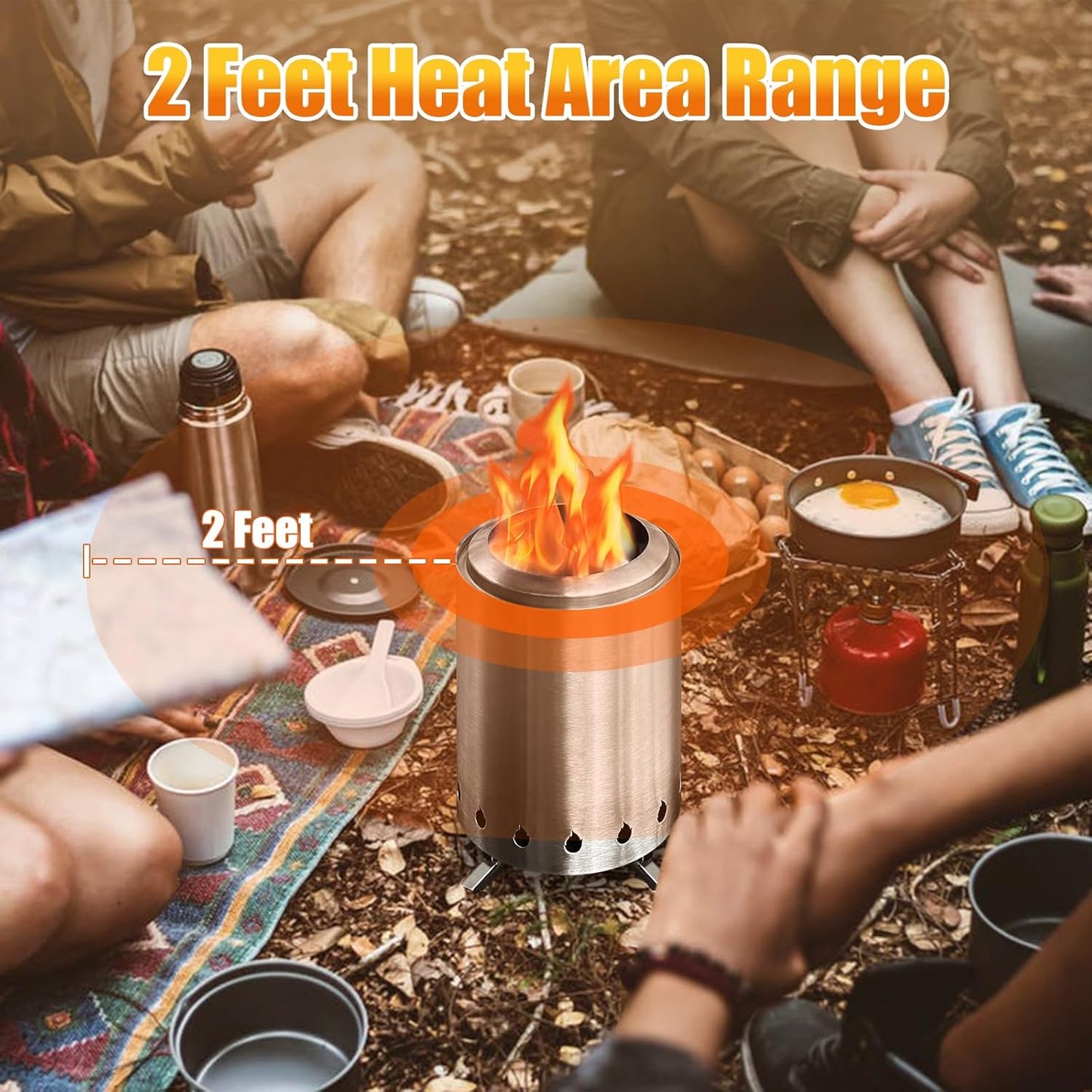 Tabletop Fire Pit with Portable Bag, Portable Smokeless Mini Fire Pit, Wood or Pellets Dual Fuel, Stainless Steel Fire Pit for Camping/Parties/Yard Entertainment, Silver
