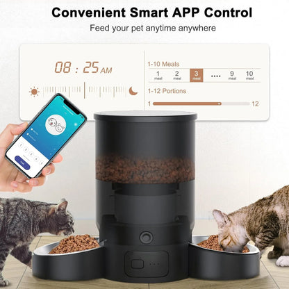 Automatic Cat Feeder, Easy Cleaning Voice Reminder Timed Cat Feeder Dual Power Supply Dual Bowl for Household