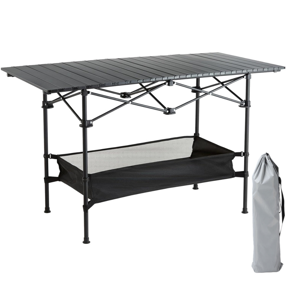 Eotvia Camping Table with Carry Bag, Folding Camping Table with Storage, Carbon Steel Roll up Table with Adjustable Height, Portable Picnic Table for Outdoor Camping Travel Backyard BBQ Patio Beach
