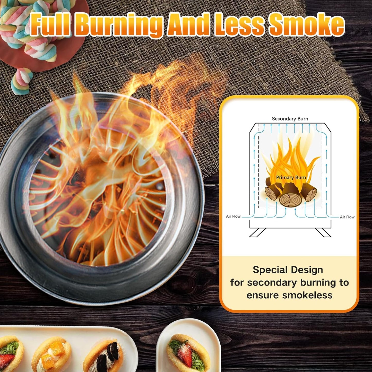 Tabletop Fire Pit with Portable Bag, Portable Smokeless Mini Fire Pit, Wood or Pellets Dual Fuel, Stainless Steel Fire Pit for Camping/Parties/Yard Entertainment, Silver