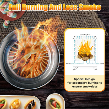 Tabletop Fire Pit with Portable Bag, Portable Smokeless Mini Fire Pit, Wood or Pellets Dual Fuel, Stainless Steel Fire Pit for Camping/Parties/Yard Entertainment, Silver