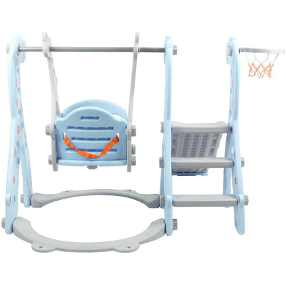 4 in 1 Toddler Swing and Slide Set for Kids Age 1 to 5, Toddler Indoor Playground for Children Baby Swing Set with Swing, Climber, Ball, Basketball Hoop and Long Slide for Boys and Girls, Blue