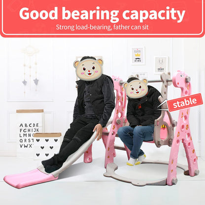 4 in 1 Toddler Swing and Slide Set for Kids Age 1 to 5, Toddler Indoor Playground for Children Baby Swing Set with Swing, Climber, Ball, Basketball Hoop and Long Slide for Boys and Girls