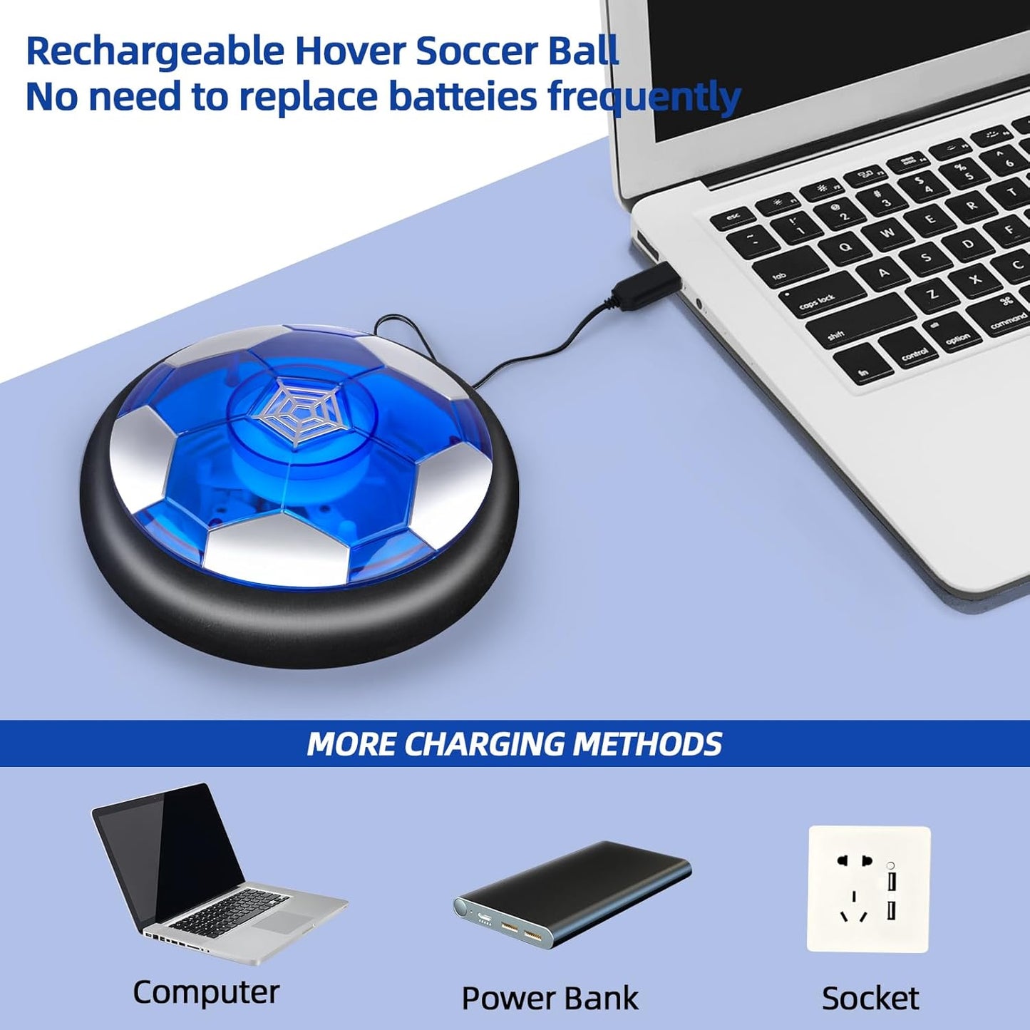 Hover Soccer Ball for Kids, 4-in-1 Air Floating Soccer Toy Set, Rechargeable Hover Soccer & Hockey Ball with LED Light, Indoor Outdoor Toys for Kids, Sport Toys Gift for Boys Girls 3 to 12 Years Old