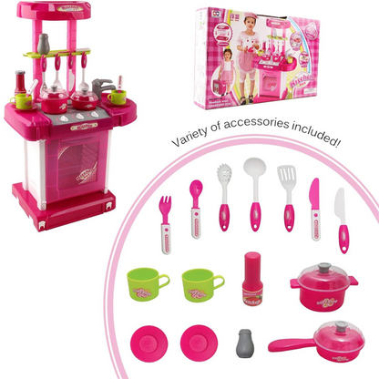 MGAXYFF 28pcs Pretend Play Kitchen, 26Inch Kids Kitchen Playset Toys with Real Lights Sounds, Gift for Toddlers Boys Grlis 2+ Years
