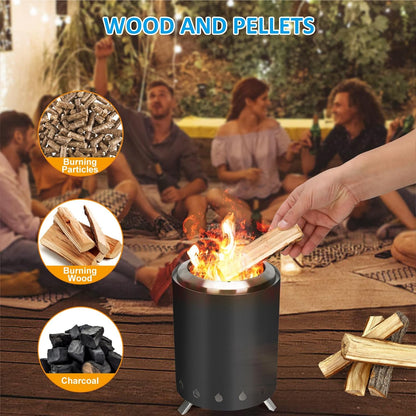 Tabletop Fire Pit with Portable Bag, Portable Smokeless Mini Fire Pit, Wood or Pellets Dual Fuel, Stainless Steel Fire Pit for Camping/Parties/Yard Entertainment, Black