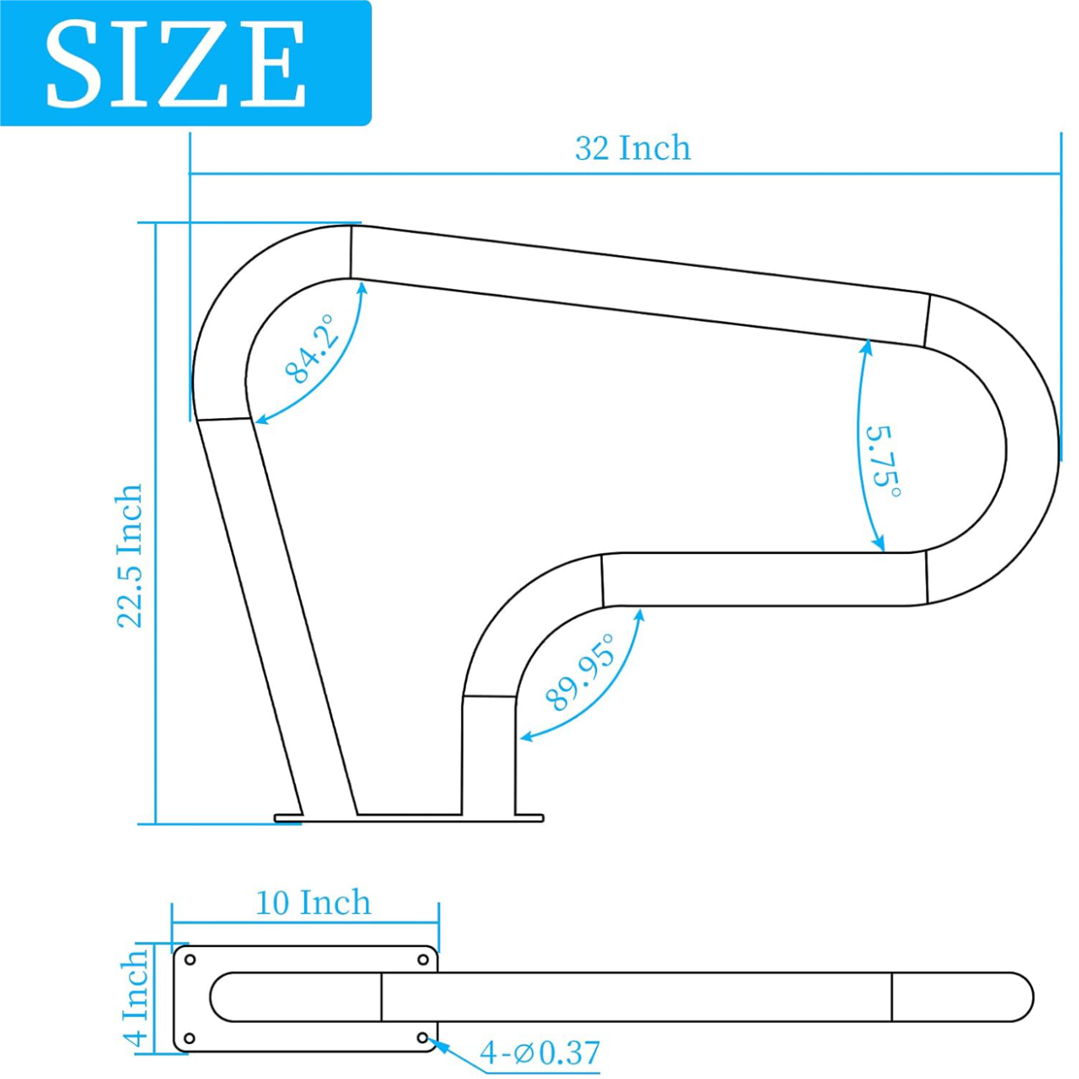 31.5"x22.2" Pool Handrail, Swimming Pool Stair Rail Mounted Pool Rail with Base Plate, 304 Stainless Steel Safety Rail for Pools Spas, 375 lbs Load Capacity
