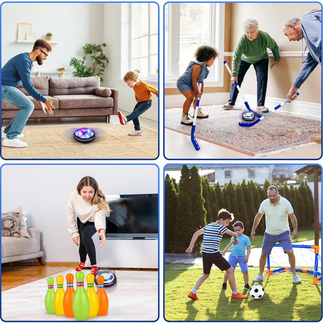 Hover Soccer Ball for Kids, 4-in-1 Air Floating Soccer Toy Set, Rechargeable Hover Soccer & Hockey Ball with LED Light, Indoor Outdoor Toys for Kids, Sport Toys Gift for Boys Girls 3 to 12 Years Old