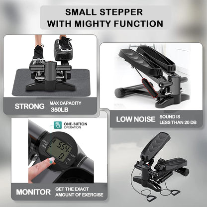 Eotvia Steppers for Exercise, Portable Mini Stepper with Resistance Bands for Home Gym Cardio, Air Stepper Climber Machine with Digital Monitor, Anti-slip Mat, Under Desk Exercise Machine, Max 330lbs